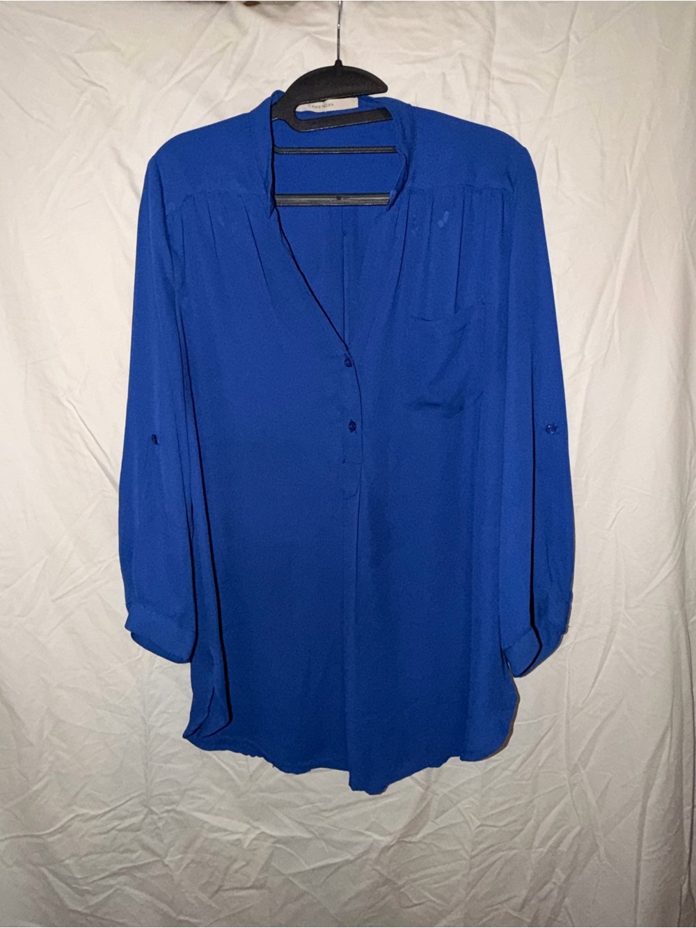 Women's V-Neck Button-Front Blouse in Cobalt Blue Hawthorne Village Size L